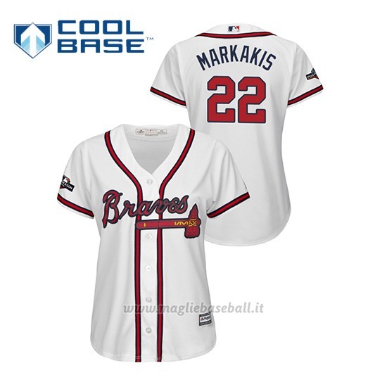 Maglia Baseball Donna Atlanta Braves 22 Nick Markakis 2019 Postseason Cool Base Bianco